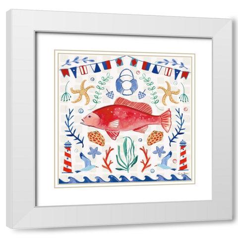 Maritime Delight V White Modern Wood Framed Art Print with Double Matting by Zaman, Farida