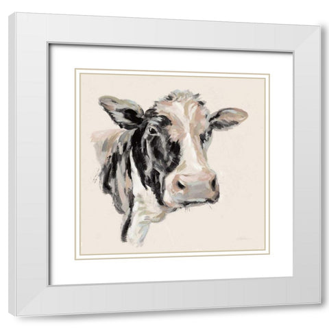 Expressionistic Cow I Neutral White Modern Wood Framed Art Print with Double Matting by Vassileva, Silvia