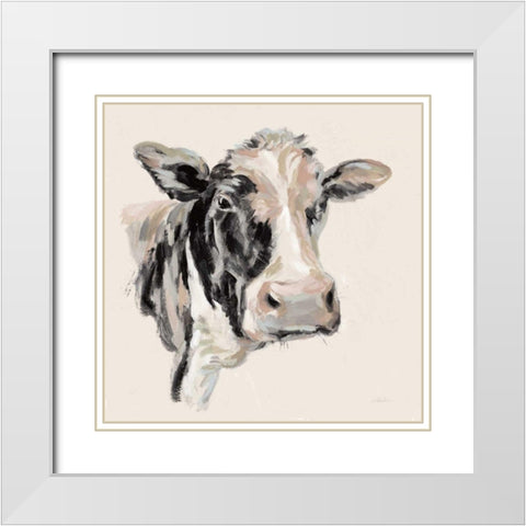 Expressionistic Cow I Neutral White Modern Wood Framed Art Print with Double Matting by Vassileva, Silvia