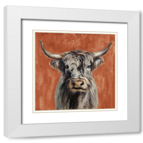 Highland Cow on Terracotta White Modern Wood Framed Art Print with Double Matting by Vassileva, Silvia