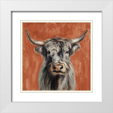 Highland Cow on Terracotta White Modern Wood Framed Art Print with Double Matting by Vassileva, Silvia