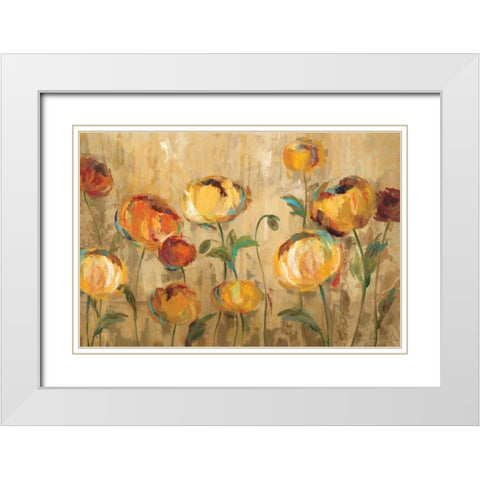 Joyful Ranunculi White Modern Wood Framed Art Print with Double Matting by Vassileva, Silvia