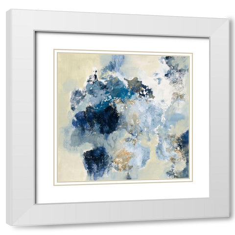 Indigo Monotype White Modern Wood Framed Art Print with Double Matting by Vassileva, Silvia