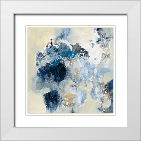 Indigo Monotype White Modern Wood Framed Art Print with Double Matting by Vassileva, Silvia