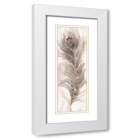 Neutral Eyed Feathers II White Modern Wood Framed Art Print with Double Matting by Hristova, Albena