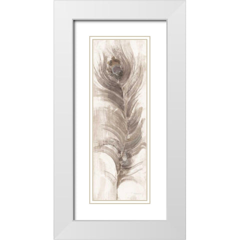 Neutral Eyed Feathers II White Modern Wood Framed Art Print with Double Matting by Hristova, Albena