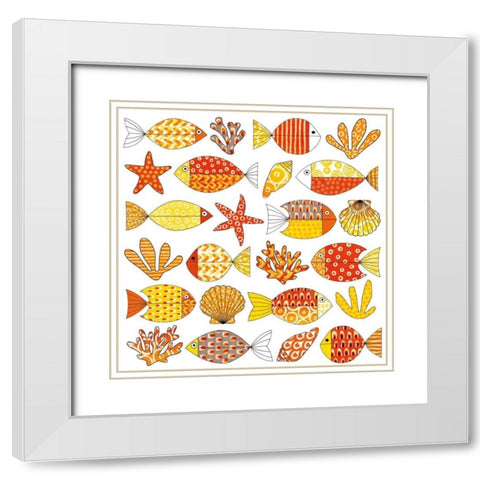 Fish Tale II White Modern Wood Framed Art Print with Double Matting by Green, Nancy