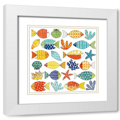 Fish Tale III White Modern Wood Framed Art Print with Double Matting by Green, Nancy