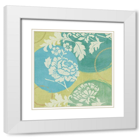 Floral Decal Turquoise I White Modern Wood Framed Art Print with Double Matting by Charron, Veronique