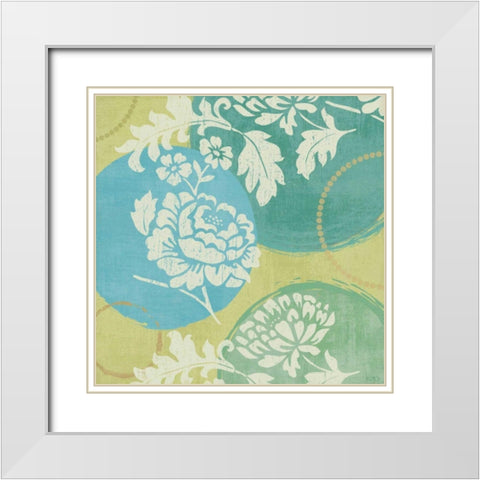 Floral Decal Turquoise I White Modern Wood Framed Art Print with Double Matting by Charron, Veronique