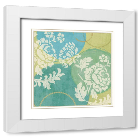 Floral Decal Turquoise II White Modern Wood Framed Art Print with Double Matting by Charron, Veronique