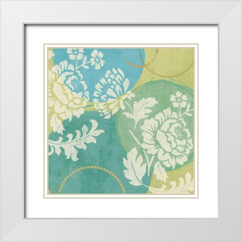 Floral Decal Turquoise II White Modern Wood Framed Art Print with Double Matting by Charron, Veronique