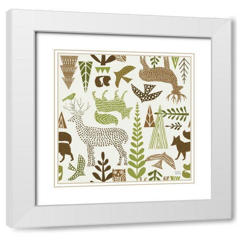 Forest Folklore Green Pattern IB White Modern Wood Framed Art Print with Double Matting by Mullan, Michael