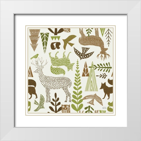 Forest Folklore Green Pattern IB White Modern Wood Framed Art Print with Double Matting by Mullan, Michael