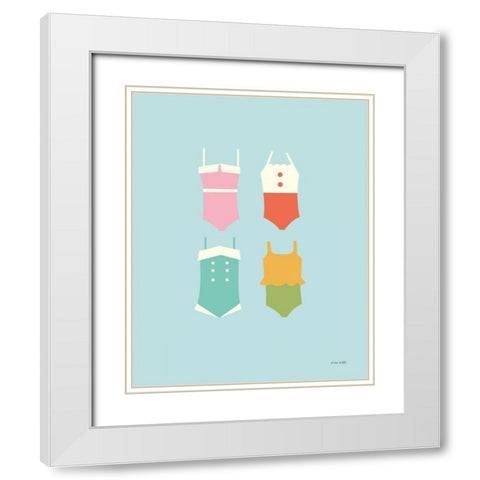 Summer Bathing Suits Blue White Modern Wood Framed Art Print with Double Matting by Kelle, Ann