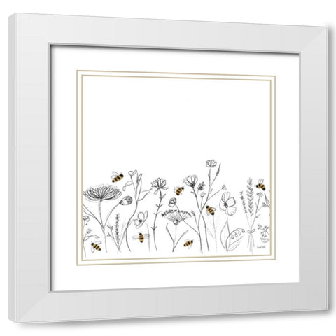 Bees and Botanicals Pattern IX White Modern Wood Framed Art Print with Double Matting by York, Leah