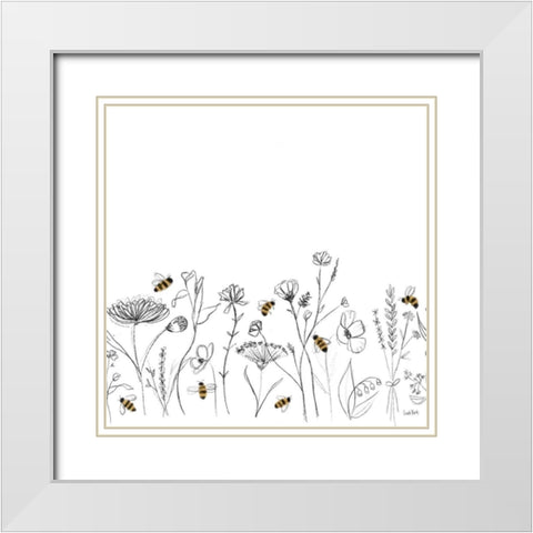 Bees and Botanicals Pattern IX White Modern Wood Framed Art Print with Double Matting by York, Leah