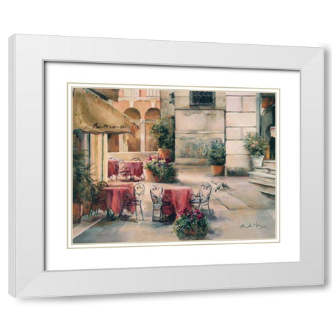 Plaza Cafe White Modern Wood Framed Art Print with Double Matting by Hageman, Marilyn