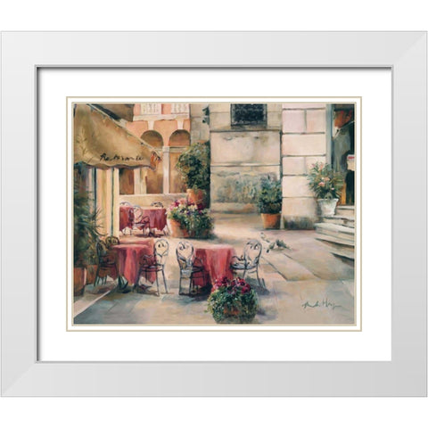Plaza Cafe White Modern Wood Framed Art Print with Double Matting by Hageman, Marilyn