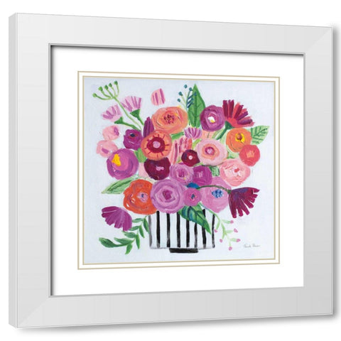 Pink Blossoms II Black Lines White Modern Wood Framed Art Print with Double Matting by Zaman, Farida