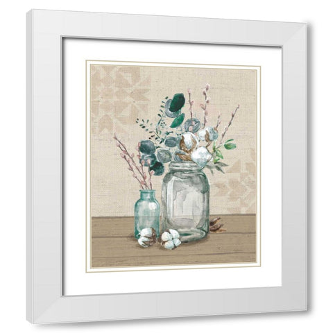Cotton Bouquet II White Modern Wood Framed Art Print with Double Matting by Urban, Mary