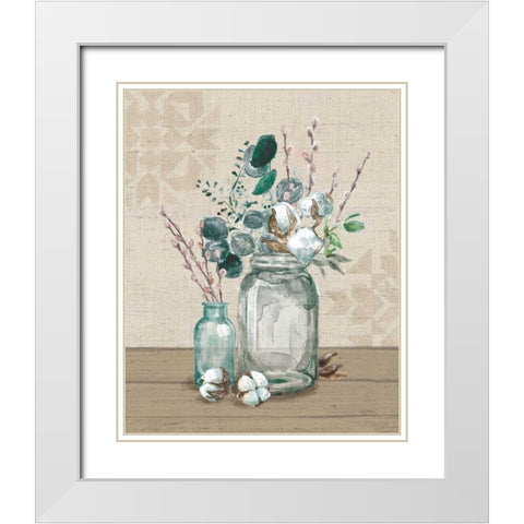 Cotton Bouquet II White Modern Wood Framed Art Print with Double Matting by Urban, Mary