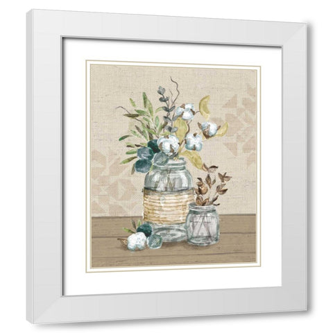 Cotton Bouquet III White Modern Wood Framed Art Print with Double Matting by Urban, Mary