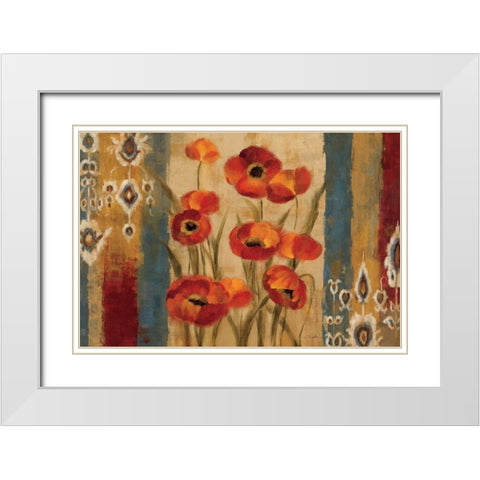 Ikat Floral Tapestry White Modern Wood Framed Art Print with Double Matting by Vassileva, Silvia