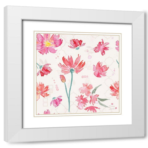 Flowers and Feathers Pattern IVA White Modern Wood Framed Art Print with Double Matting by June, Dina
