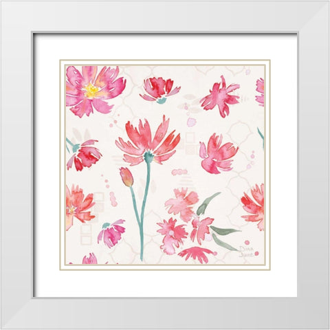 Flowers and Feathers Pattern IVA White Modern Wood Framed Art Print with Double Matting by June, Dina