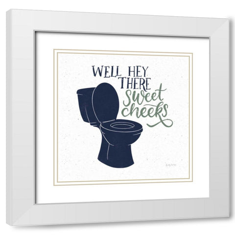 Turkish Tile Bathroom Puns III BG White Modern Wood Framed Art Print with Double Matting by Thorns, Becky