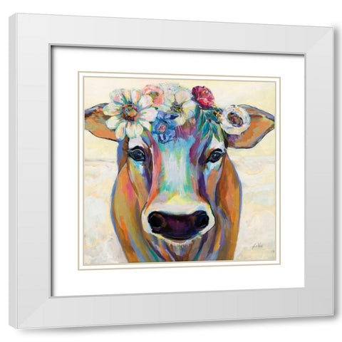 Beau with Flowers White Modern Wood Framed Art Print with Double Matting by Vertentes, Jeanette