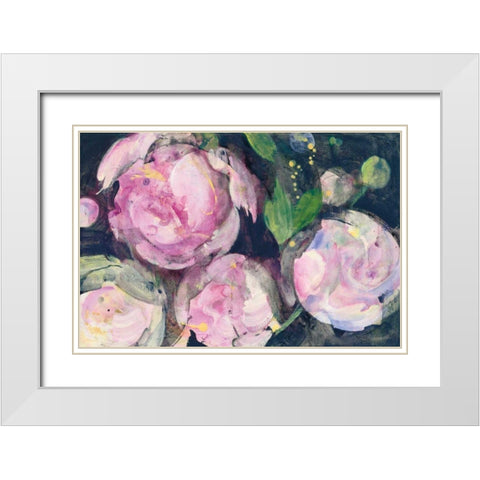 Evening Peonies II White Modern Wood Framed Art Print with Double Matting by Hristova, Albena