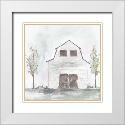 White Barn IV White Modern Wood Framed Art Print with Double Matting by Paschke, Chris