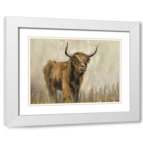 Highland Mountain Cow White Modern Wood Framed Art Print with Double Matting by Vassileva, Silvia