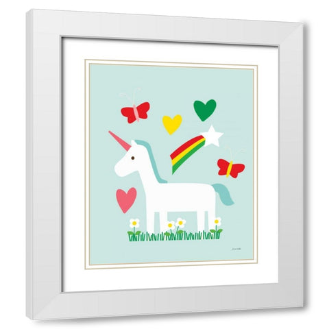 Unicorn Fun II White Modern Wood Framed Art Print with Double Matting by Kelle, Ann