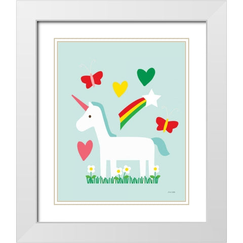 Unicorn Fun II White Modern Wood Framed Art Print with Double Matting by Kelle, Ann