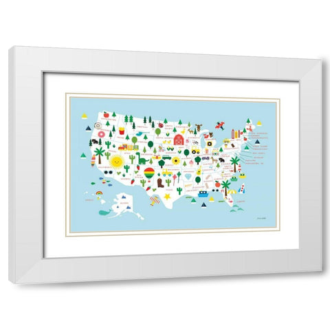 Fun USA Map White Modern Wood Framed Art Print with Double Matting by Kelle, Ann