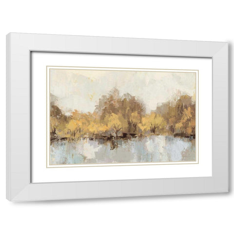 Autumn River Reflection Gold White Modern Wood Framed Art Print with Double Matting by Vassileva, Silvia