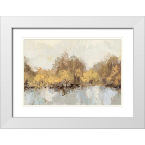 Autumn River Reflection Gold White Modern Wood Framed Art Print with Double Matting by Vassileva, Silvia