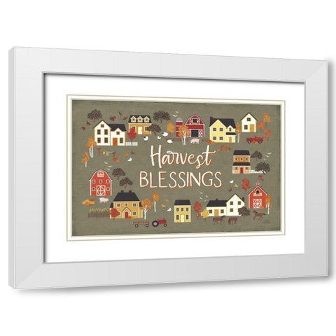Harvest Village I Script White Modern Wood Framed Art Print with Double Matting by Marshall, Laura