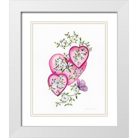 Hearts and Flowers I White Modern Wood Framed Art Print with Double Matting by McKenna, Kathleen Parr