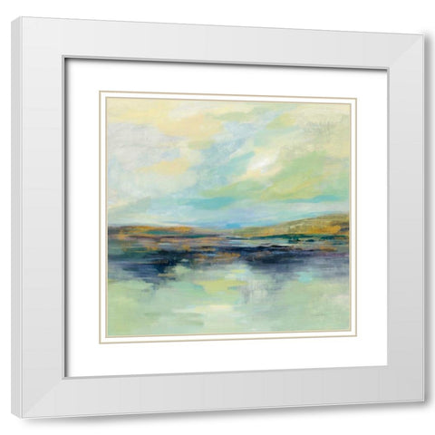 Golden Fields by the River White Modern Wood Framed Art Print with Double Matting by Vassileva, Silvia