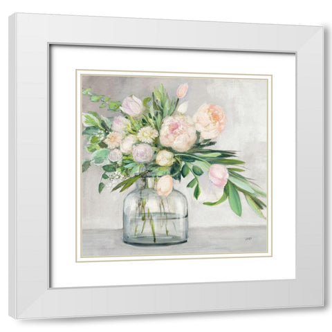 Blushing Spring Bouquet Gray Sq White Modern Wood Framed Art Print with Double Matting by Purinton, Julia