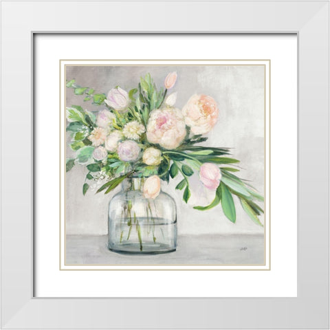Blushing Spring Bouquet Gray Sq White Modern Wood Framed Art Print with Double Matting by Purinton, Julia