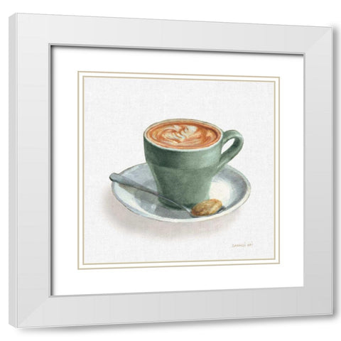 Wake Up Coffee II Linen Sage White Modern Wood Framed Art Print with Double Matting by Nai, Danhui
