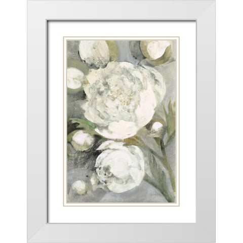 Favorite White Peonies White Modern Wood Framed Art Print with Double Matting by Hristova, Albena