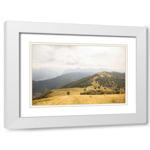 Grassy Hills and Mountains White Modern Wood Framed Art Print with Double Matting by Aledanda