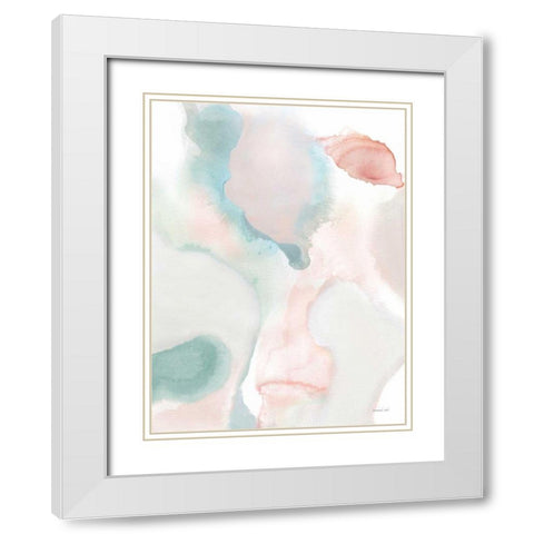 Sage and Pink Abstract I White Modern Wood Framed Art Print with Double Matting by Nai, Danhui