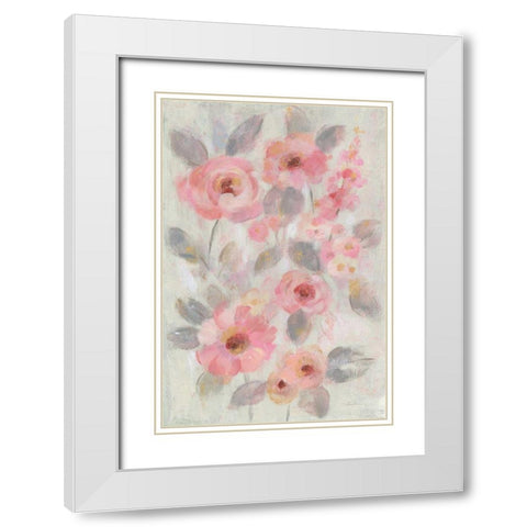 Expressive Pink Flowers I White Modern Wood Framed Art Print with Double Matting by Vassileva, Silvia
